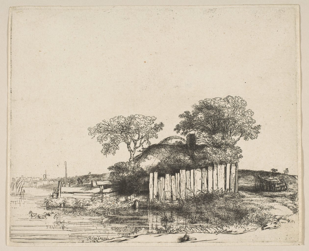 Hütte mit einem weißen Zaun, 1648 von Rembrandt van Rijn