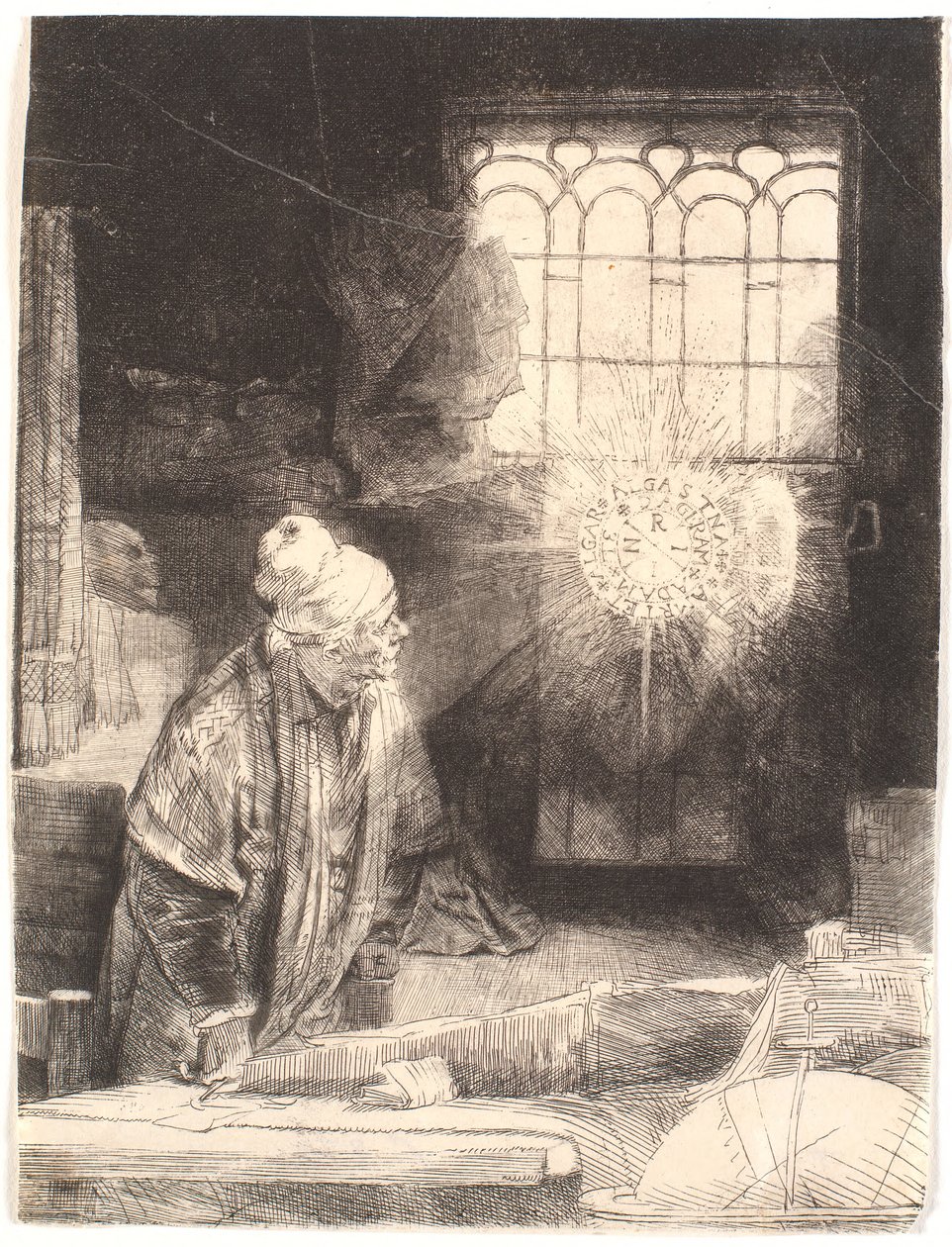 Faust in seinem Studierzimmer, beobachtet eine magische Scheibe (Dr. Faustus) von Rembrandt van Rijn