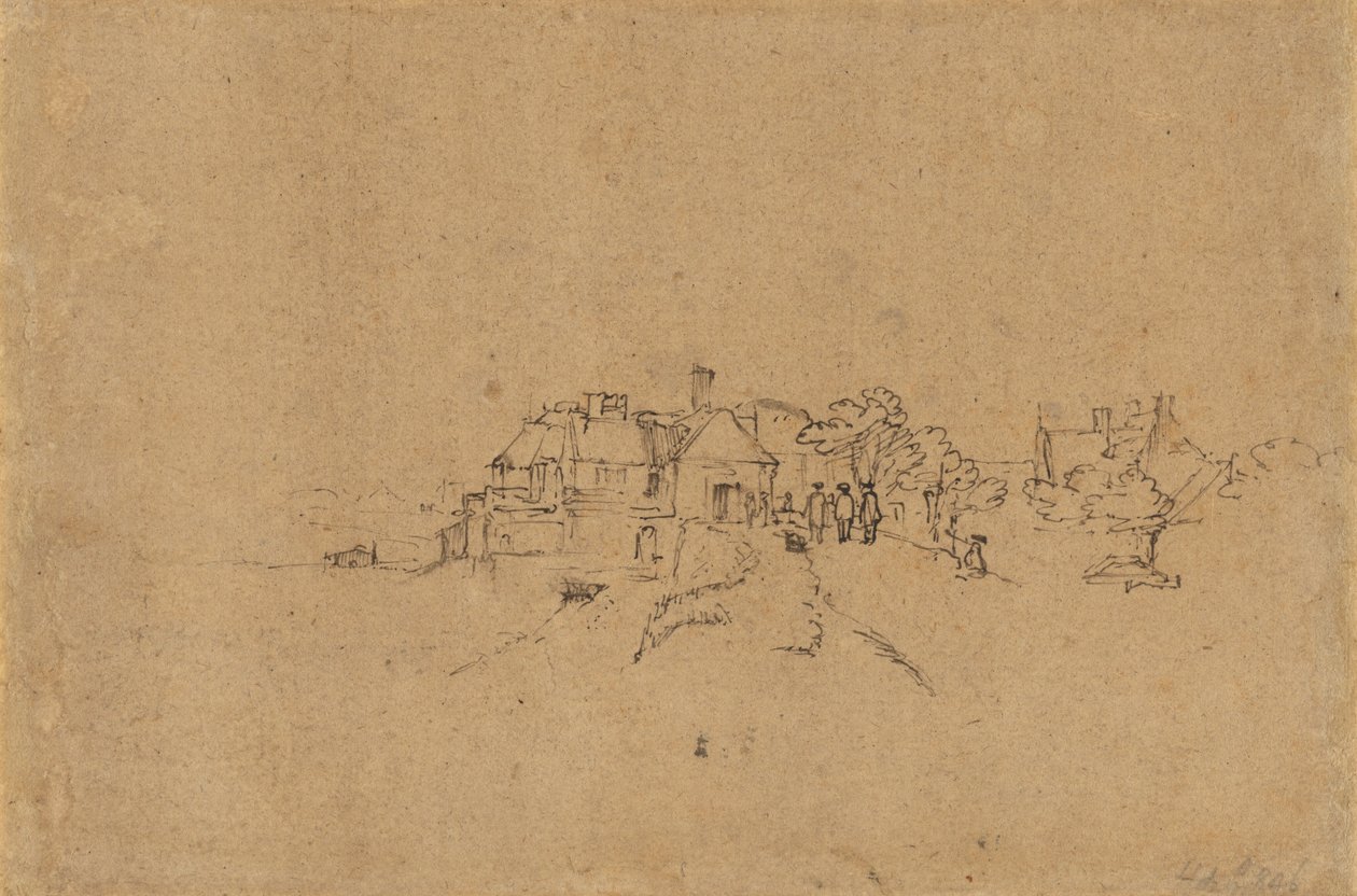 Figuren auf dem Anthoniesdijk, die Houtewael betreten [verso] von Rembrandt van Rijn