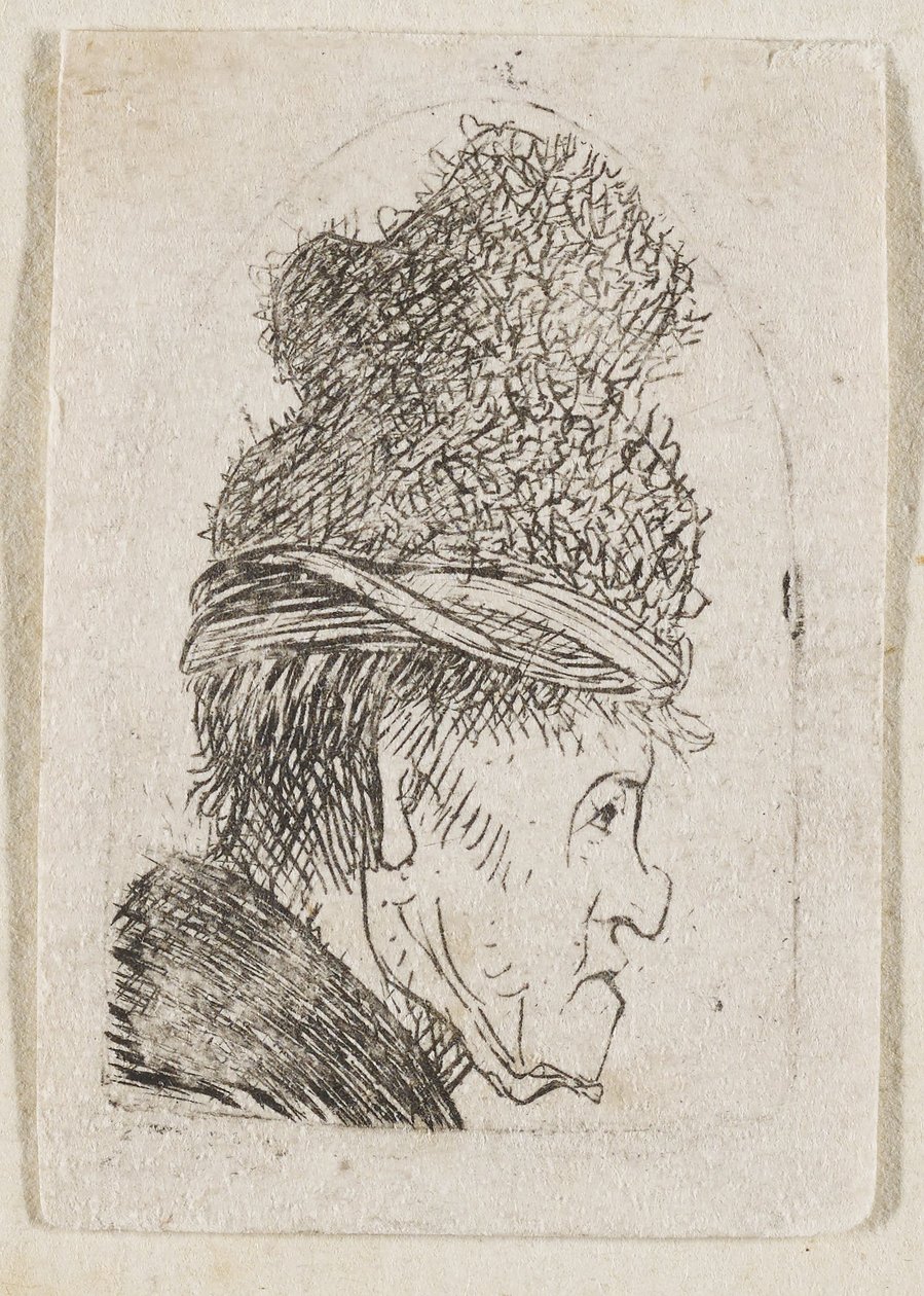 Groteskes Profil: Mann mit hoher Mütze von Rembrandt van Rijn