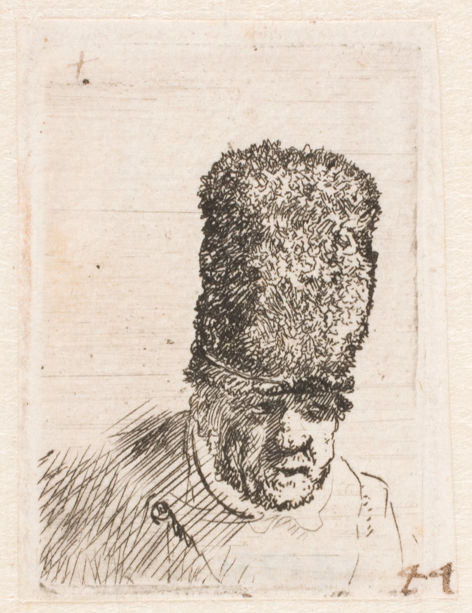 Kopf eines alten Mannes mit hoher Pelzmütze von Rembrandt van Rijn