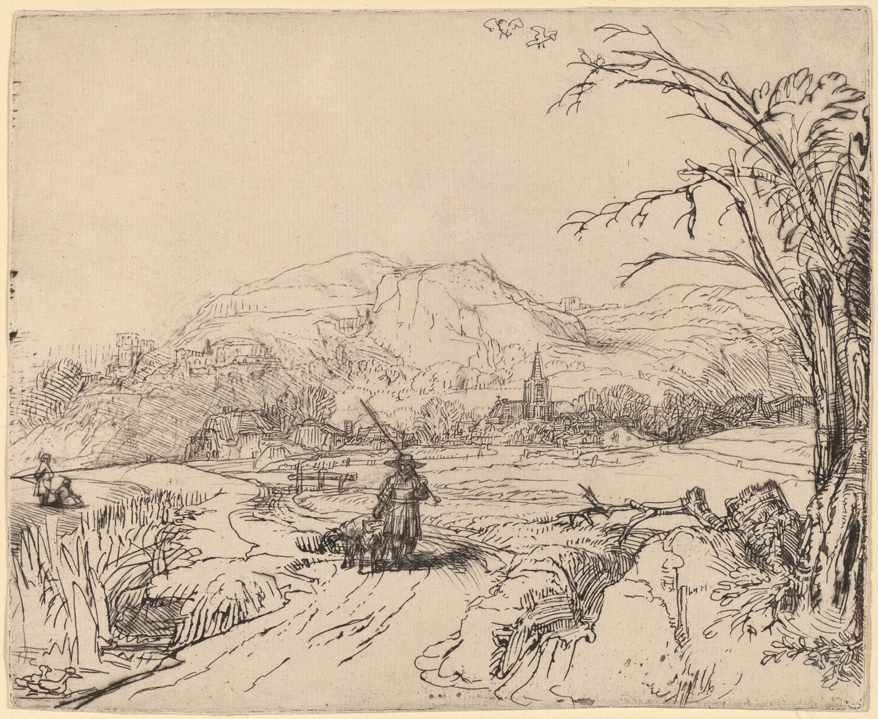 Landschaft mit Jäger und Hund von Rembrandt van Rijn