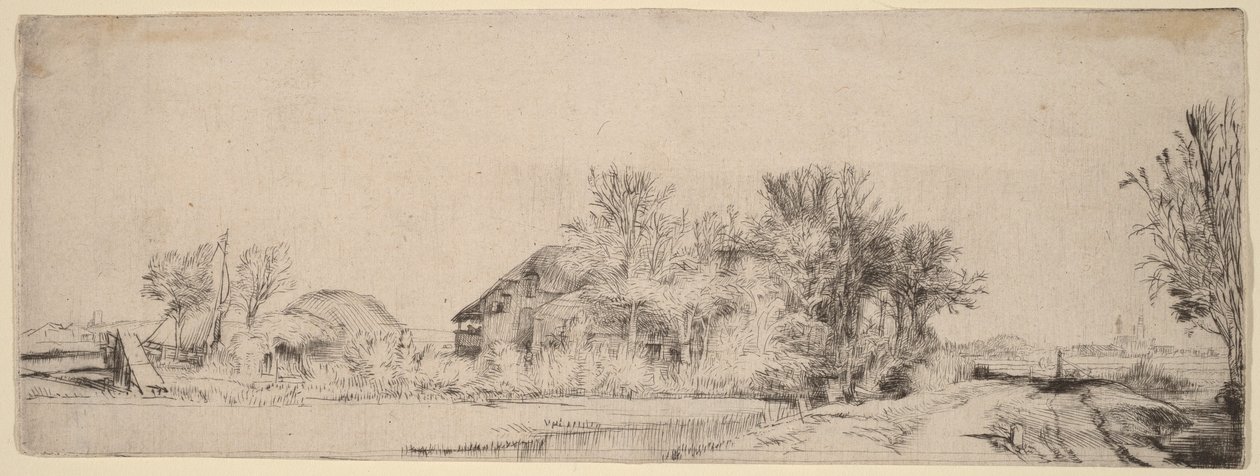 Landschaft mit einer Straße neben einem Kanal von Rembrandt van Rijn
