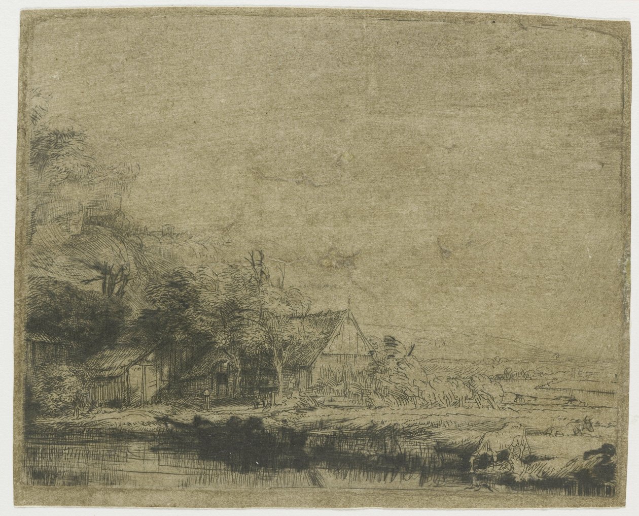 Landschaft mit trinkender Kuh von Rembrandt van Rijn