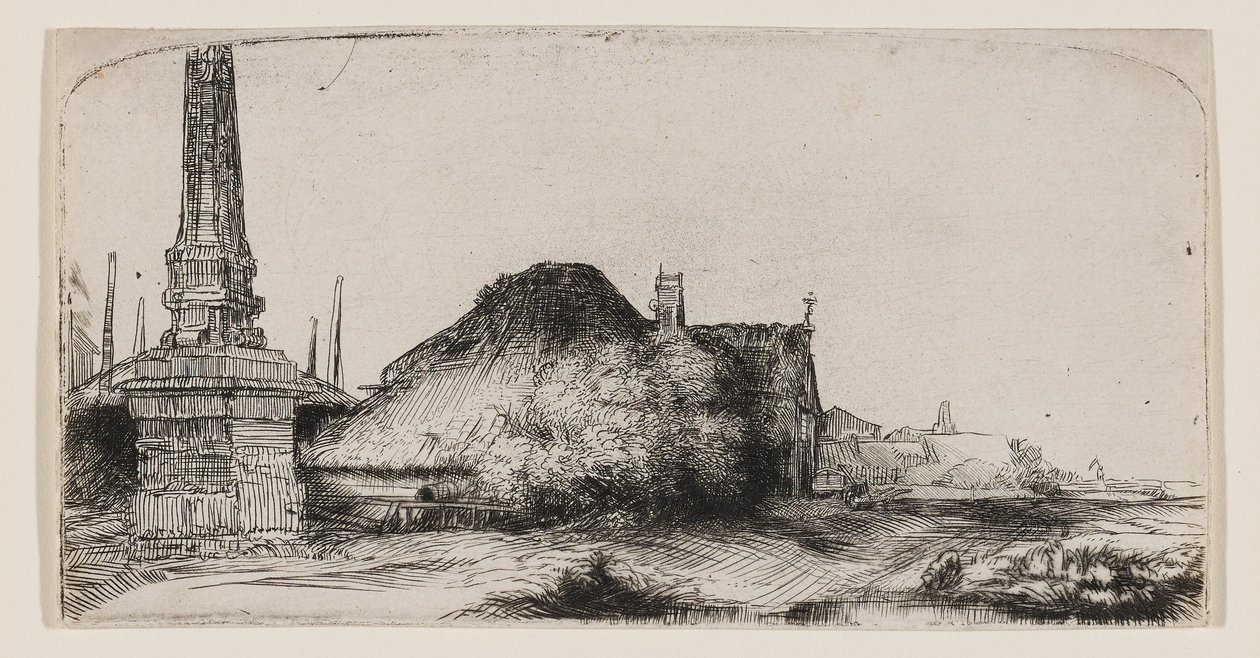 Landschaft mit einem Obelisken von Rembrandt van Rijn