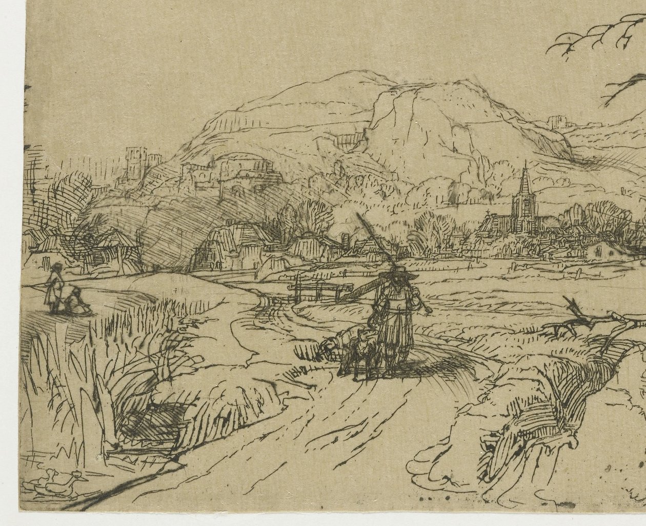 Landschaft mit Jäger und Hunden von Rembrandt van Rijn