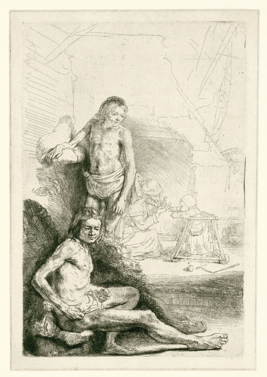 Männlicher Akt, sitzend und stehend von Rembrandt van Rijn