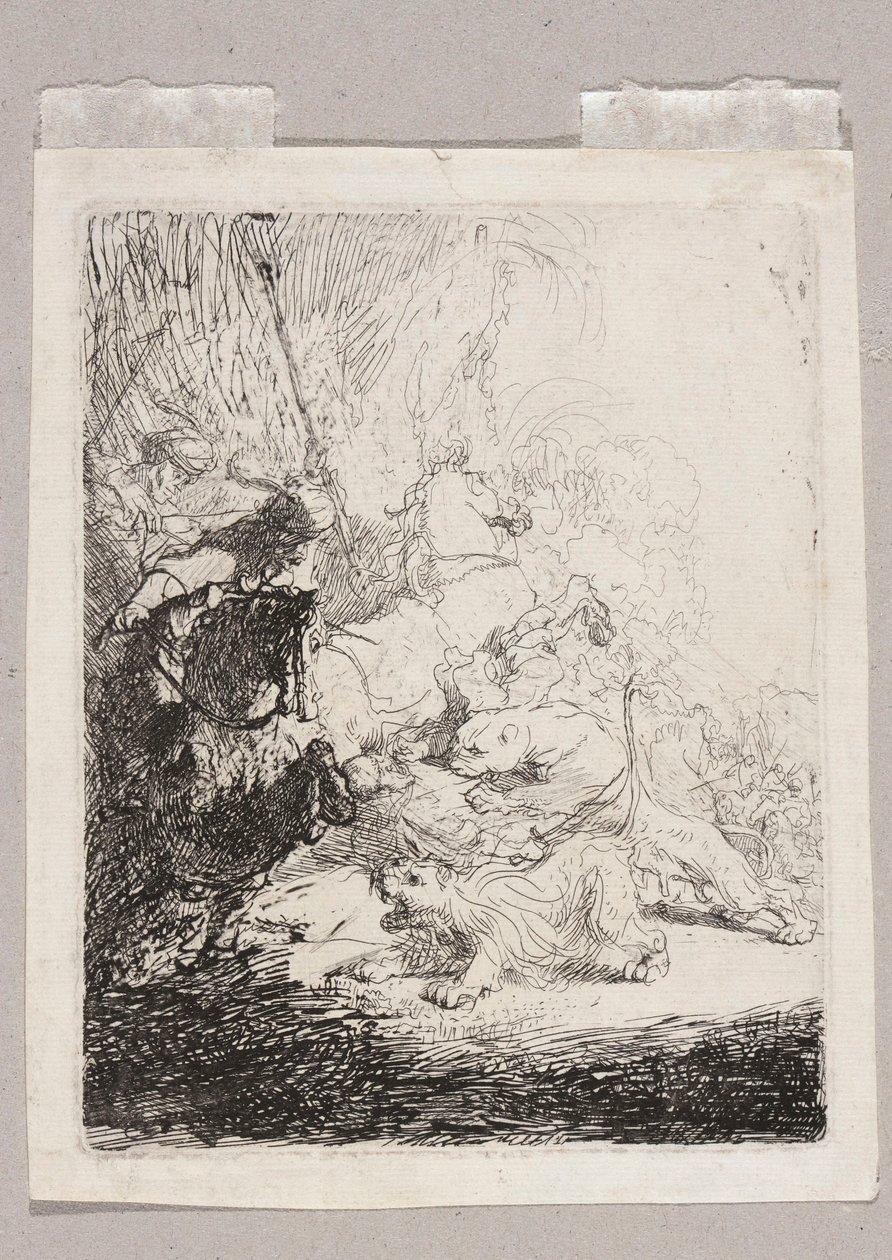 Die kleine Löwenjagd (mit zwei Löwen) von Rembrandt van Rijn
