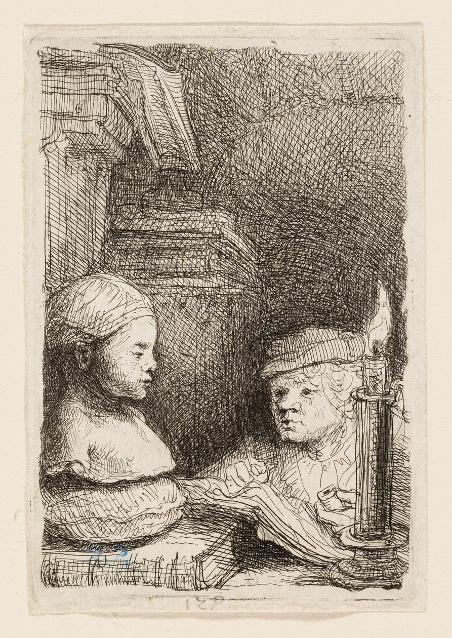 Mann, der von einer Gipsfigur zeichnet von Rembrandt van Rijn