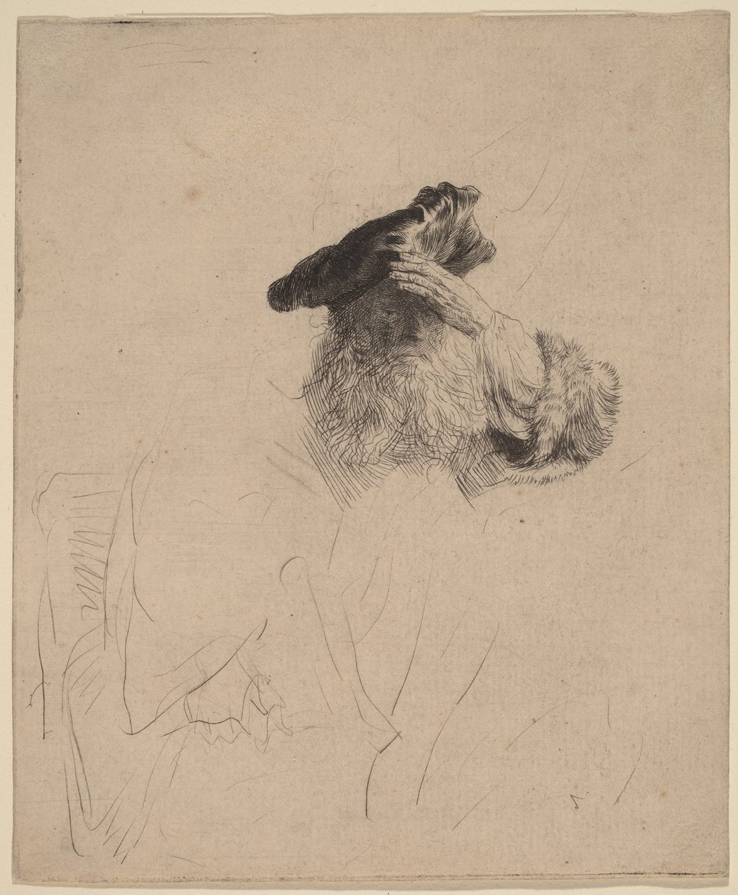Alter Mann, der seine Augen mit der Hand beschattet von Rembrandt van Rijn
