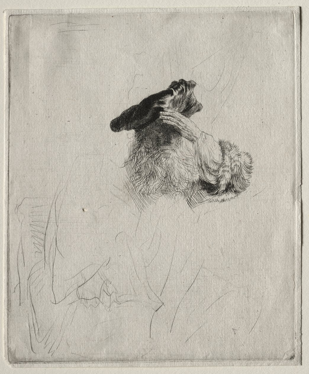 Alter Mann, der seine Augen mit der Hand abschirmt von Rembrandt van Rijn
