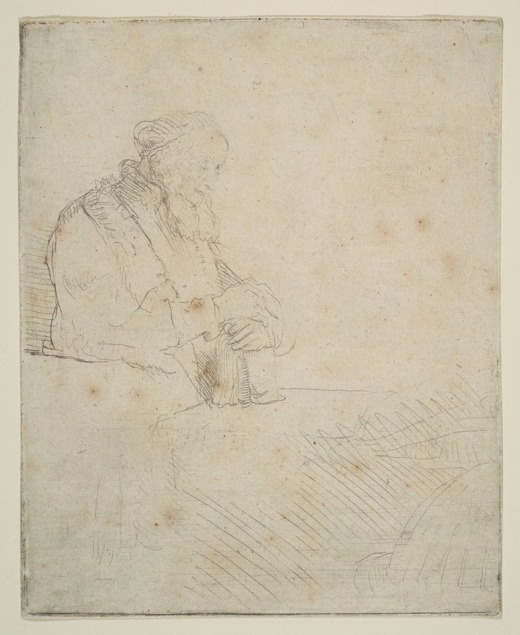Alter Mann in Meditation, auf ein Buch gelehnt, ca. 1645 von Rembrandt van Rijn