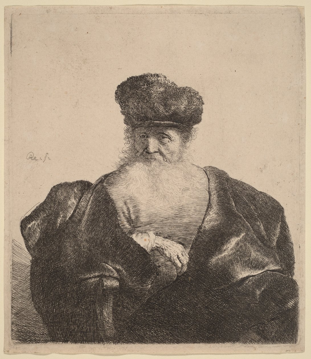 Alter Mann mit Bart, Pelzmütze und Samtumhang von Rembrandt van Rijn