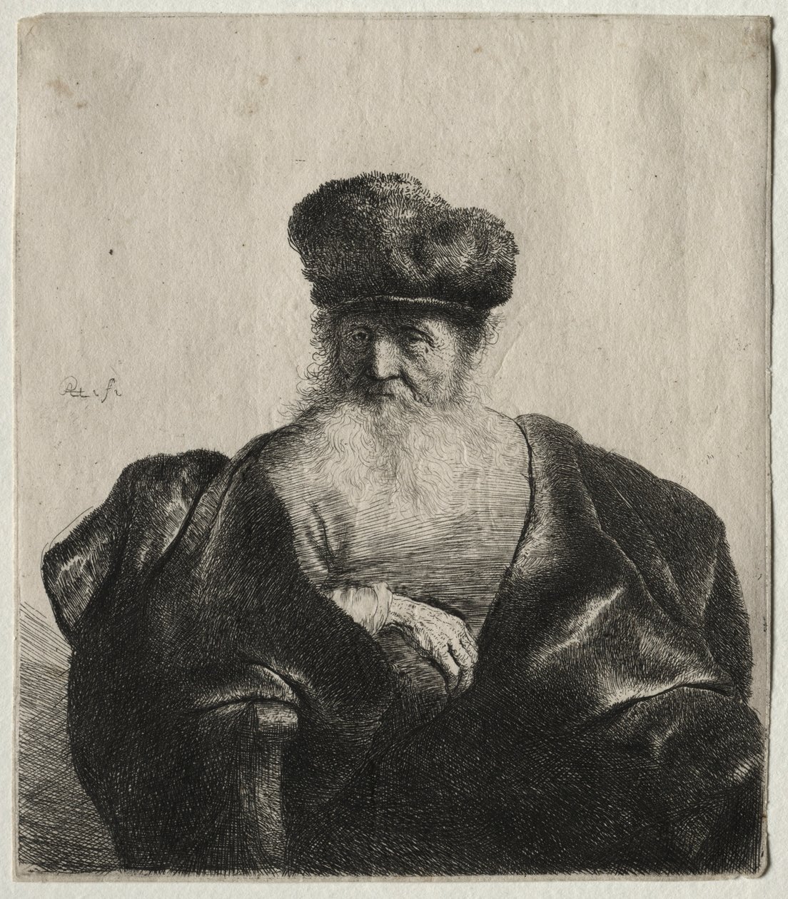 Alter Mann mit Bart, Pelzmütze und Samtumhang, ca. 1632 von Rembrandt van Rijn