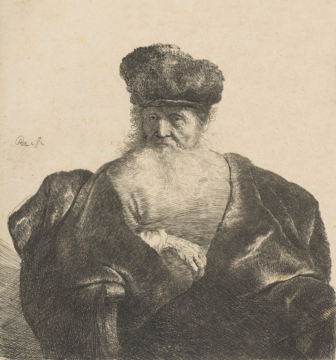Alter Mann mit Bart, Pelzmütze und Samtmantel, ca. 1631 von Rembrandt van Rijn