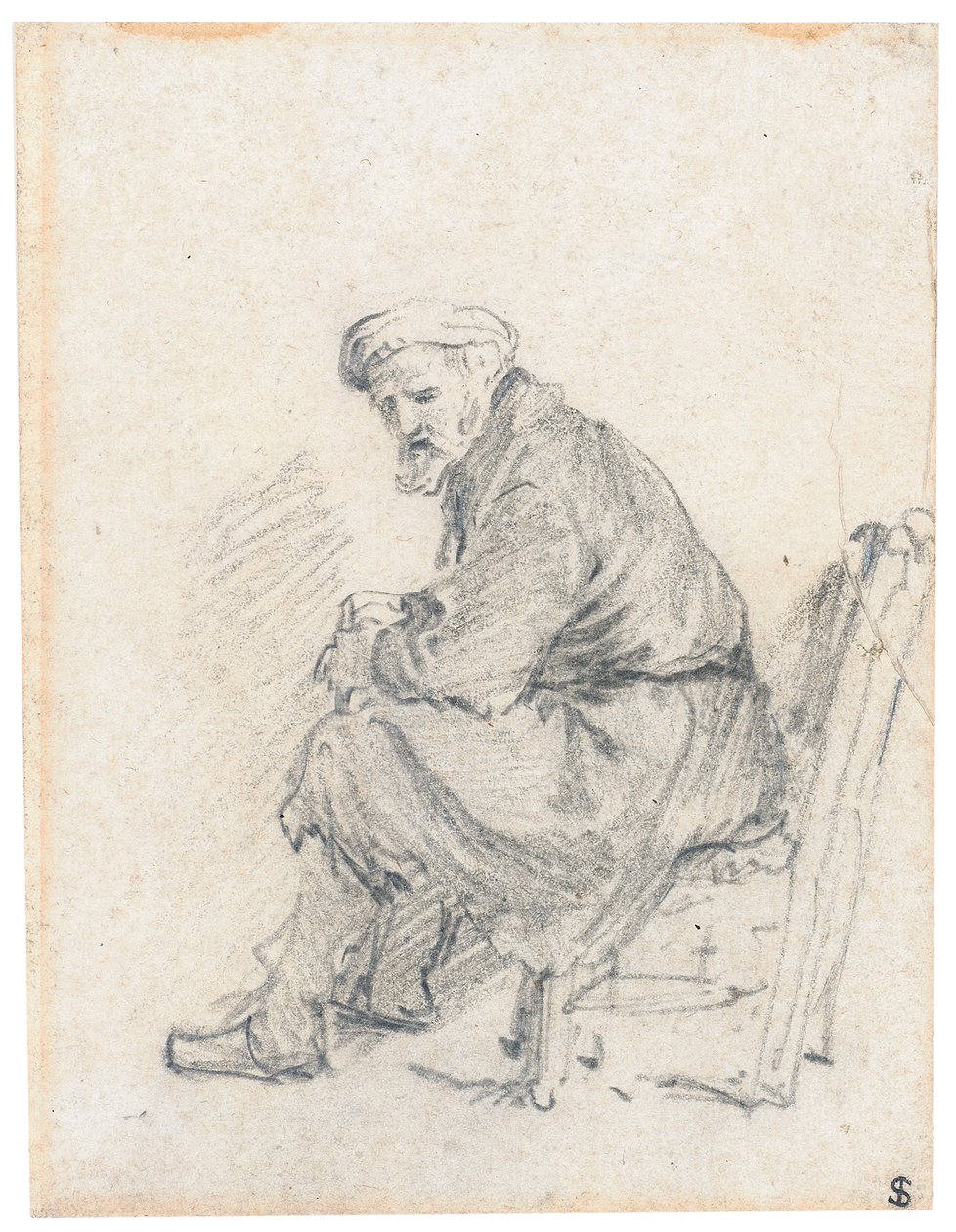 Alter Mann mit Turban, im Profil sitzend, nach links gewandt von Rembrandt van Rijn