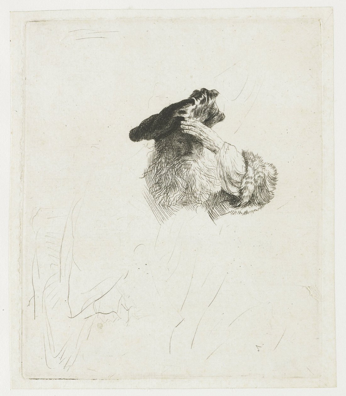 Alter Mann, der seine Augen mit der Hand abschirmt von Rembrandt van Rijn