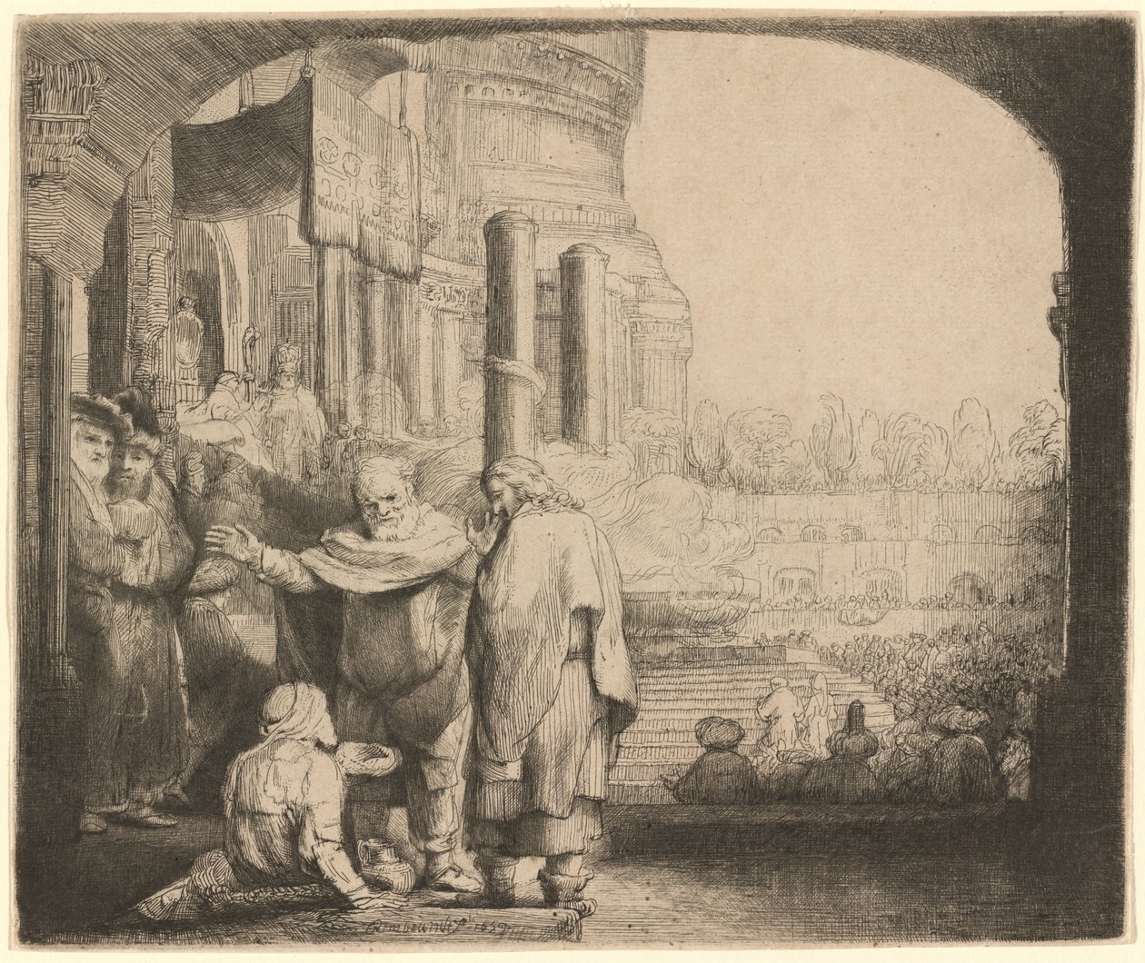 Petrus und Johannes heilen den Gelähmten am Tempeltor von Rembrandt van Rijn