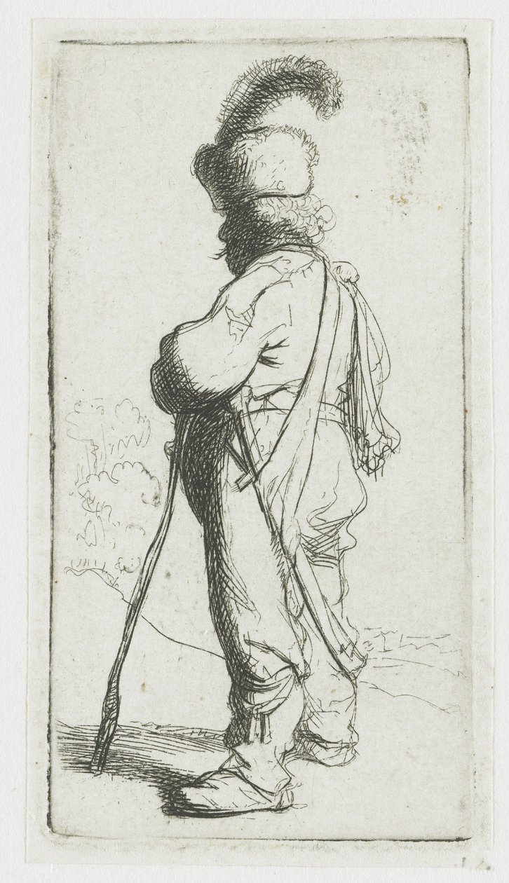 Pole, der sich auf einen Stock stützt von Rembrandt van Rijn