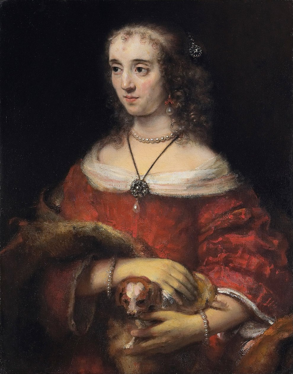 Porträt einer Dame mit einem Schoßhund, ca. 1665 von Rembrandt van Rijn