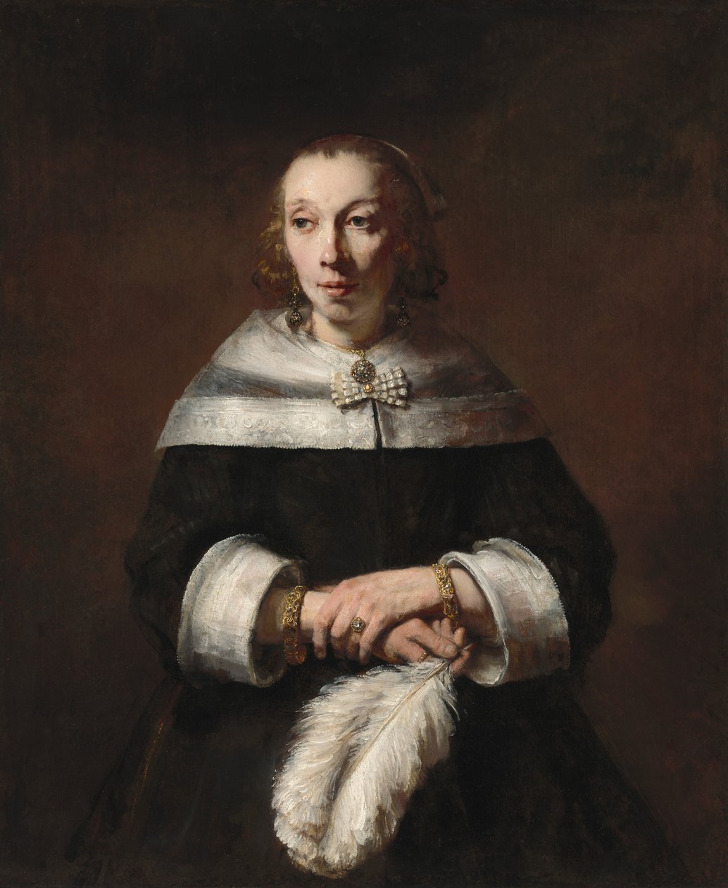 Porträt einer Dame mit einem Straußenfederfächer, ca. 1656-1658 von Rembrandt van Rijn