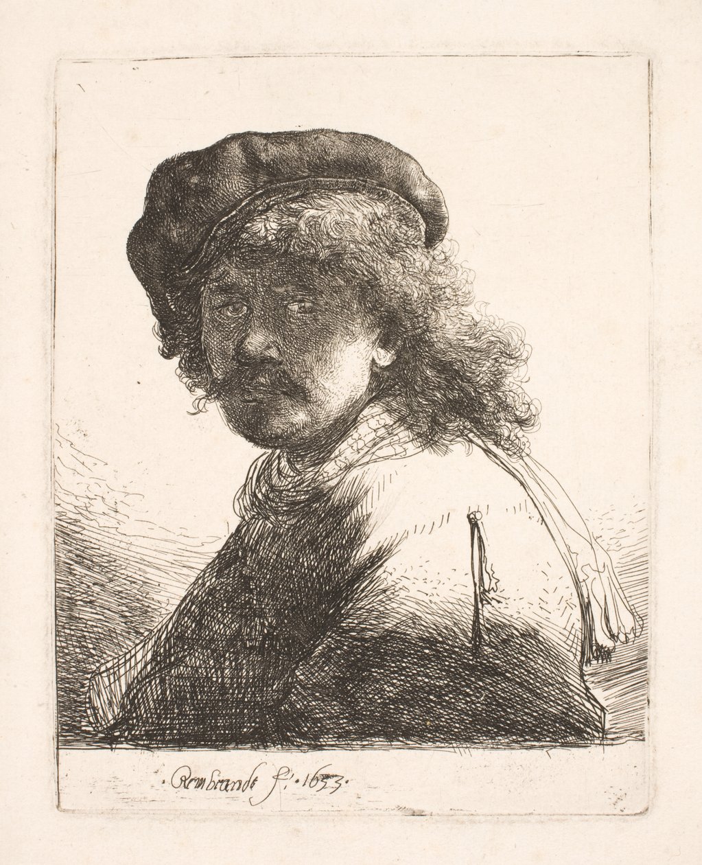 Rembrandt mit Mütze und Schal: das Gesicht dunkel: Büste von Rembrandt van Rijn