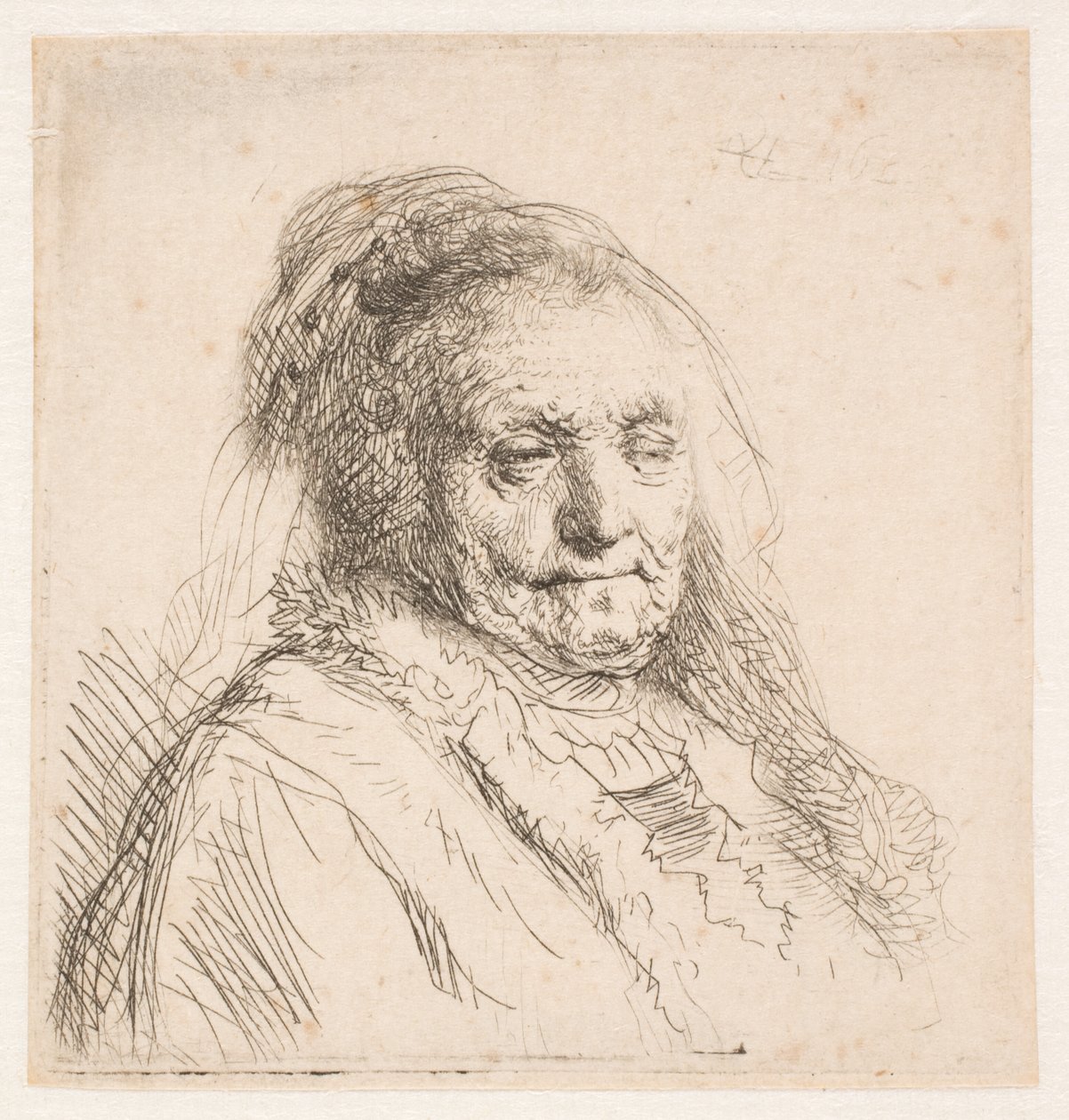 Rembrandts Mutter: Kopf und Büste, Dreiviertelansicht von Rembrandt van Rijn