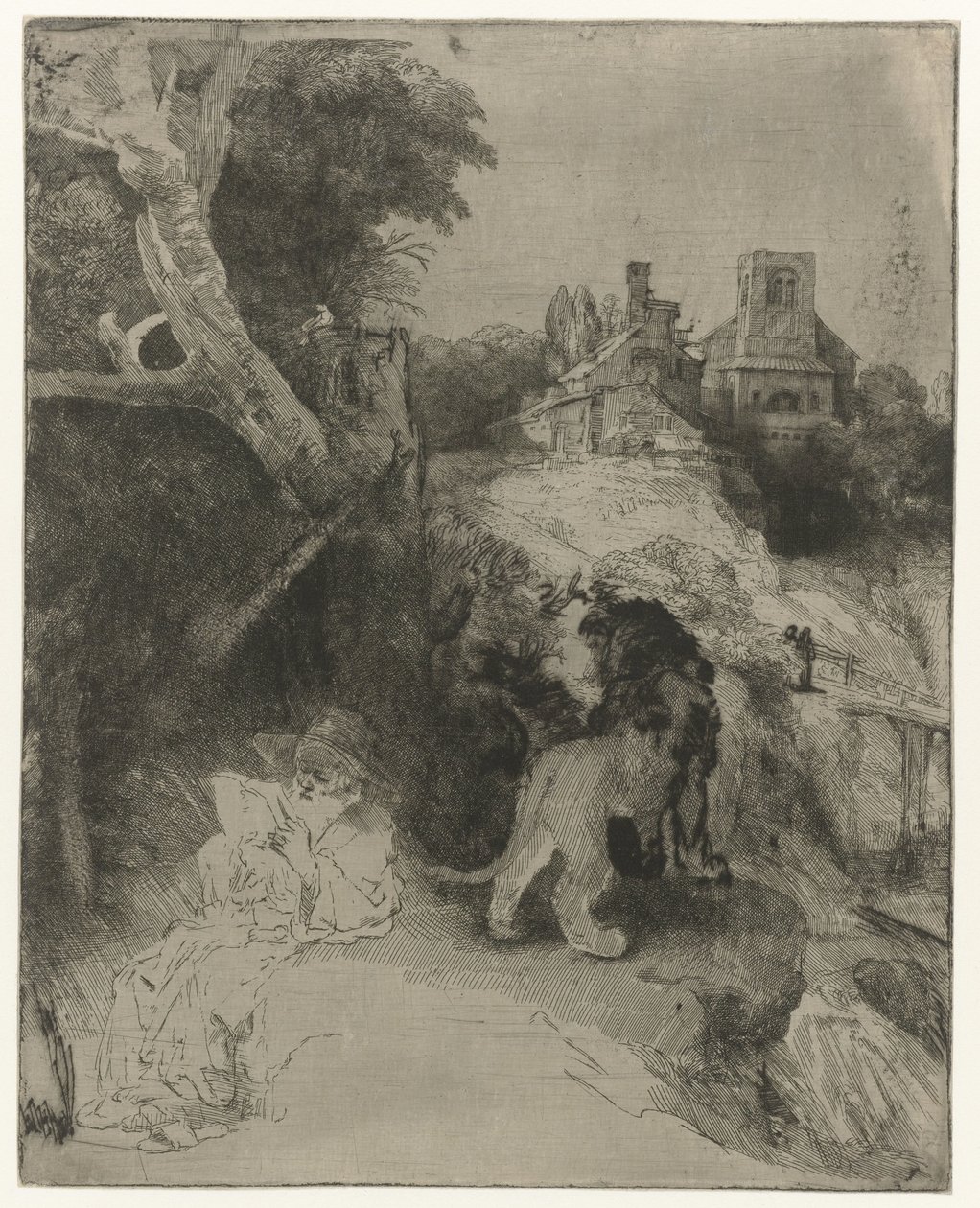 Der heilige Hieronymus liest in einer italienischen Landschaft von Rembrandt van Rijn