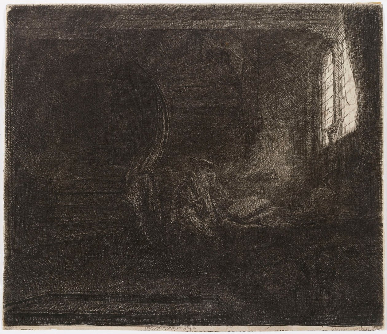 Heiliger Hieronymus in einer dunklen Kammer von Rembrandt van Rijn