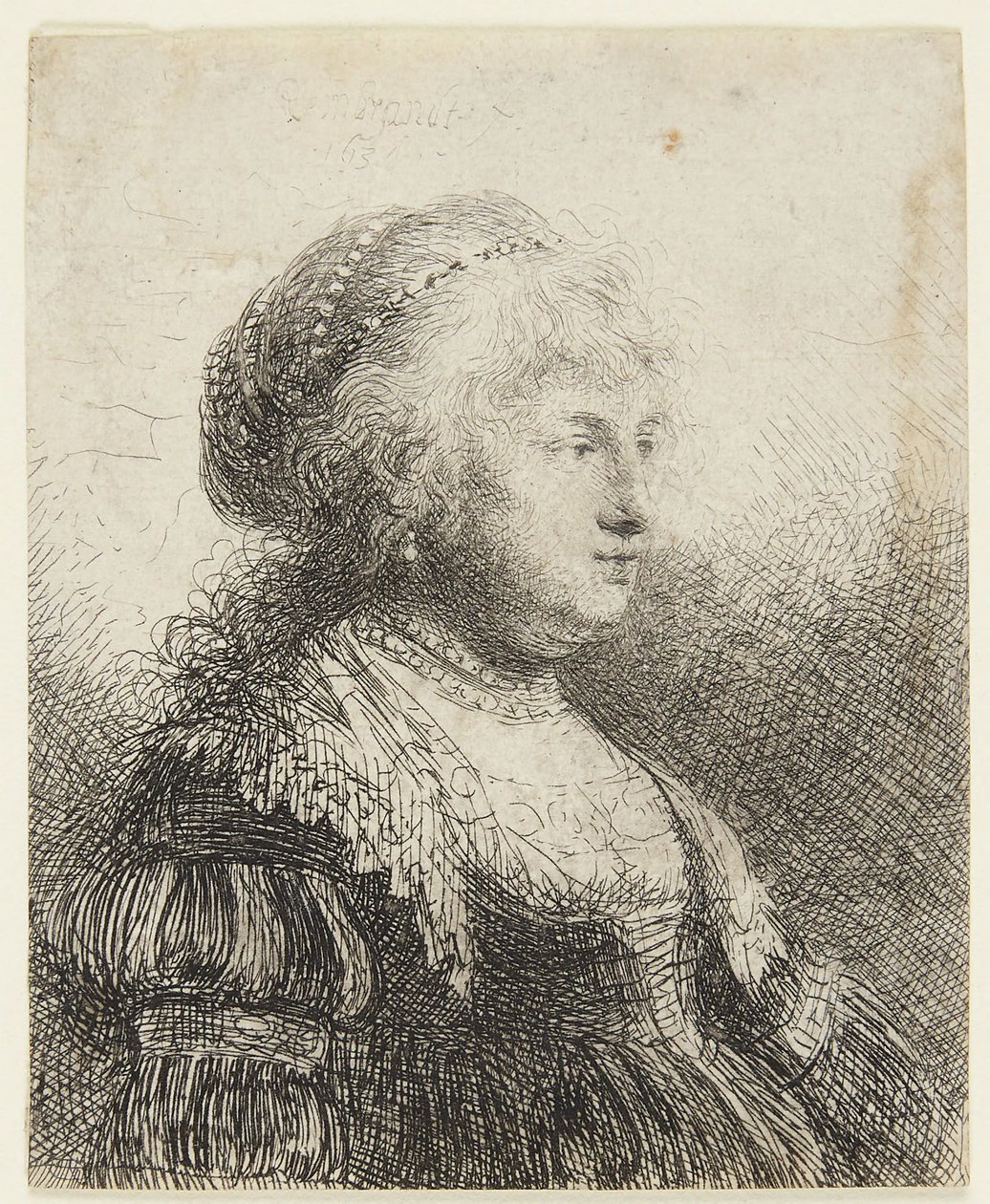 Saskia mit Perlen im Haar von Rembrandt van Rijn