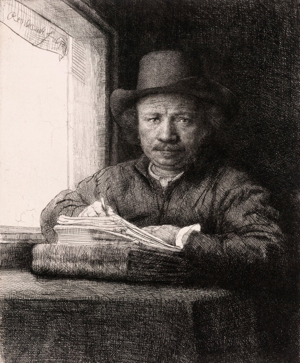 Selbstporträt beim Zeichnen am Fenster von Rembrandt van Rijn von Rembrandt van Rijn
