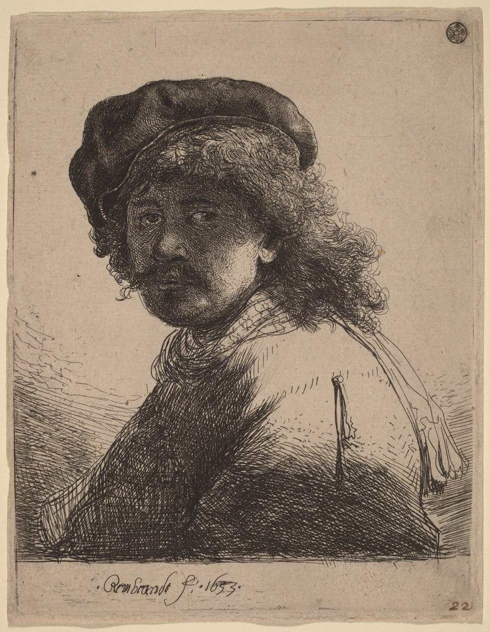 Selbstporträt mit Mütze und Schal, Gesicht dunkel von Rembrandt van Rijn
