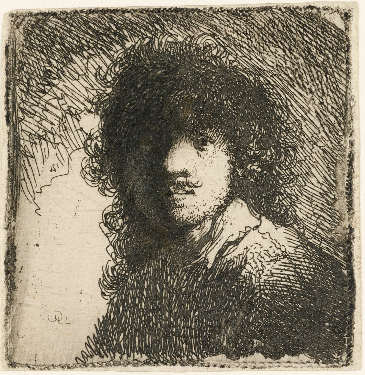 Selbstporträt ohne Kopfbedeckung: Büste, um 1629 von Rembrandt van Rijn