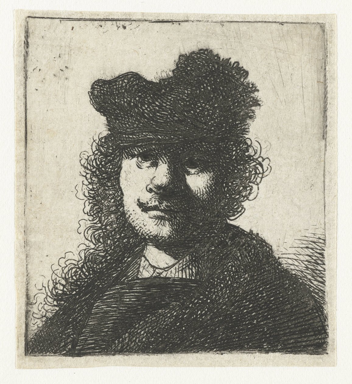 Selbstporträt mit Mütze und dunklem Umhang: Büste von Rembrandt van Rijn