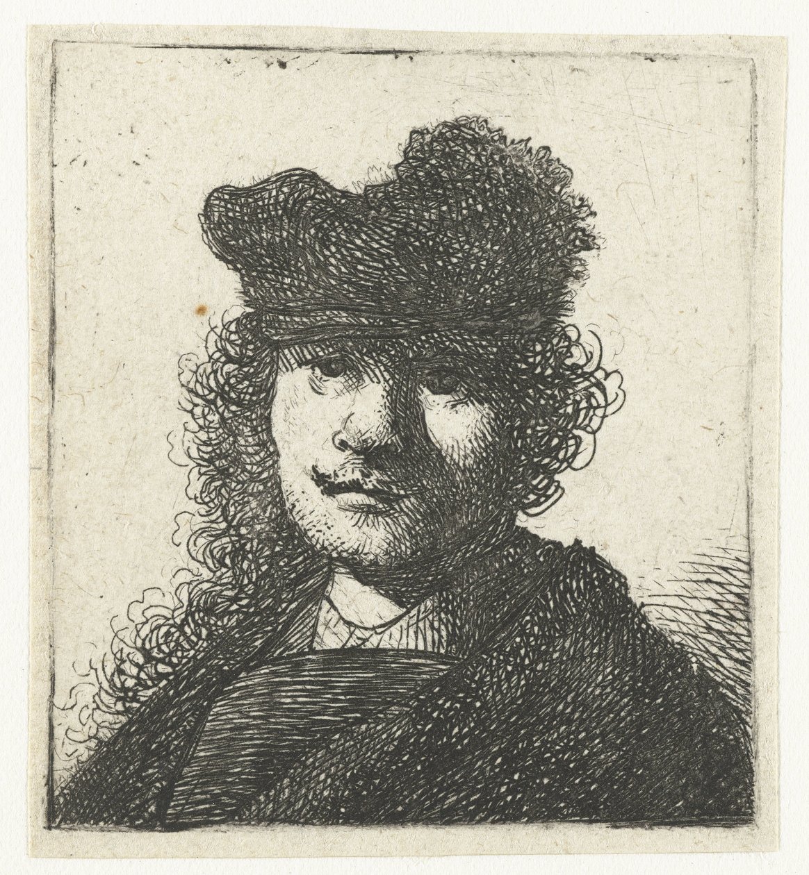 Selbstporträt mit Mütze und dunklem Umhang: Brustbild von Rembrandt van Rijn