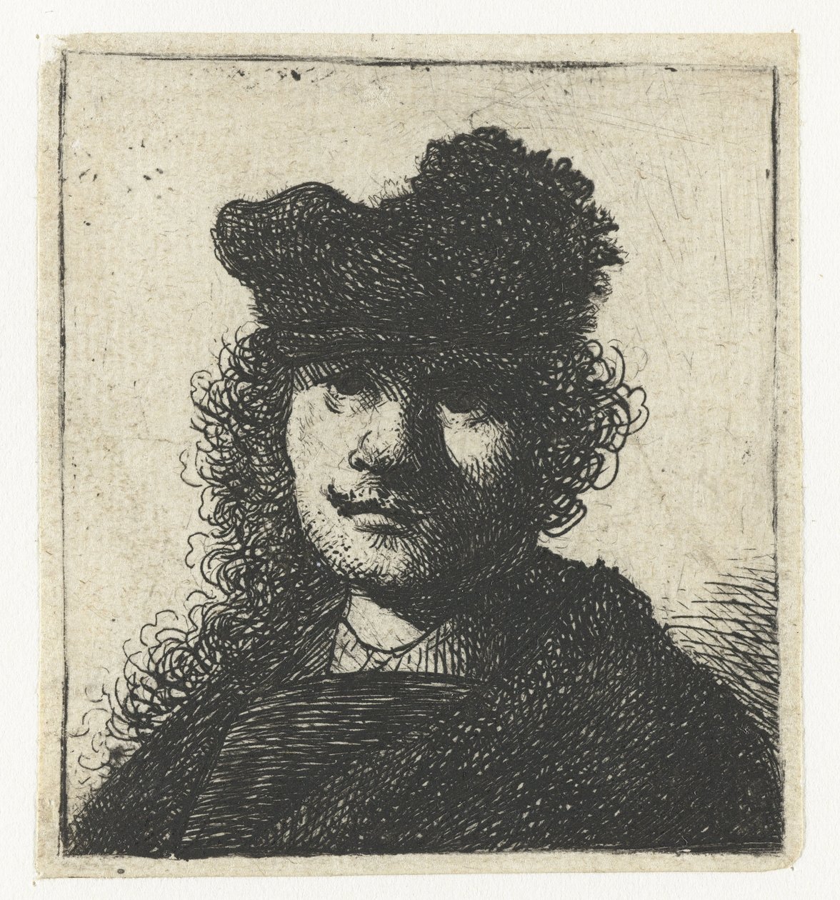 Selbstporträt mit Mütze und dunklem Umhang: Büste von Rembrandt van Rijn