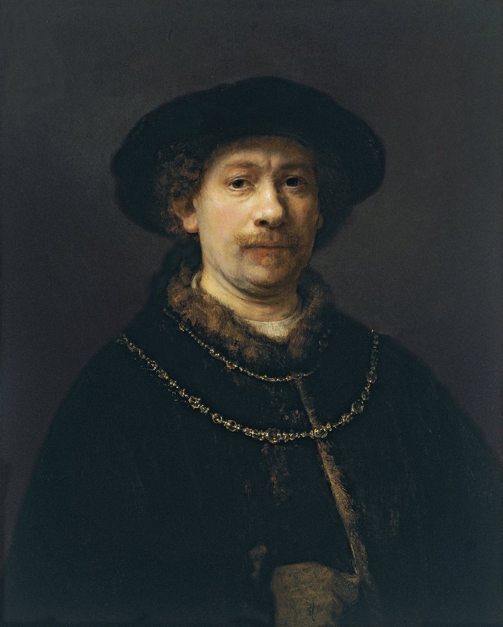 Selbstporträt mit Barett und zwei Goldketten, ca. 1642 von Rembrandt van Rijn
