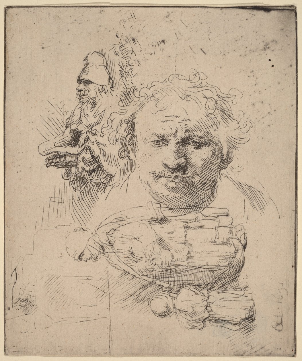 Blatt mit Studien des Kopfes des Künstlers, eines Bettlers und einer Frau mit Kind von Rembrandt van Rijn