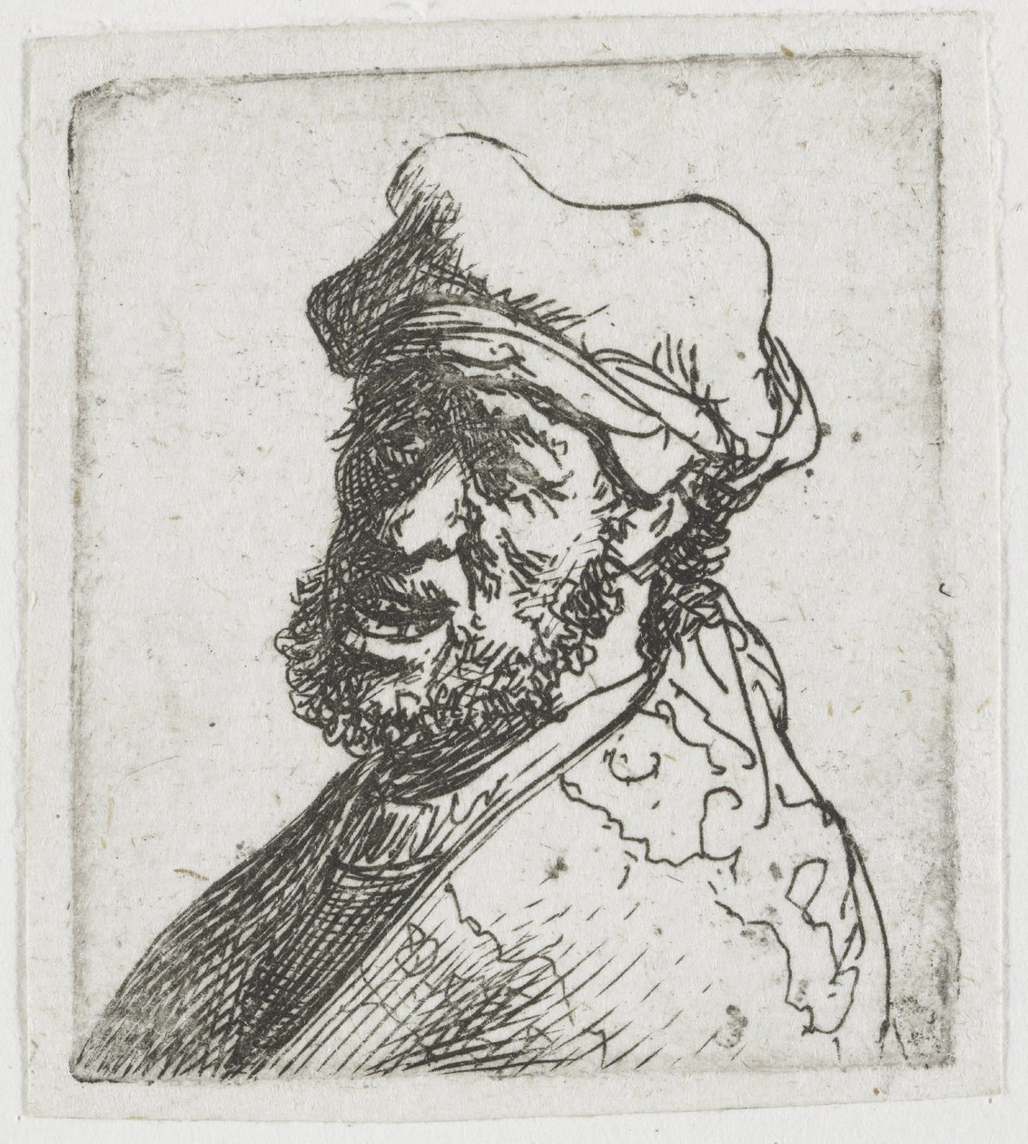 Blatt mit Studien von Männerköpfen: Mann, der schreit, Dreiviertel links: Büste von Rembrandt van Rijn