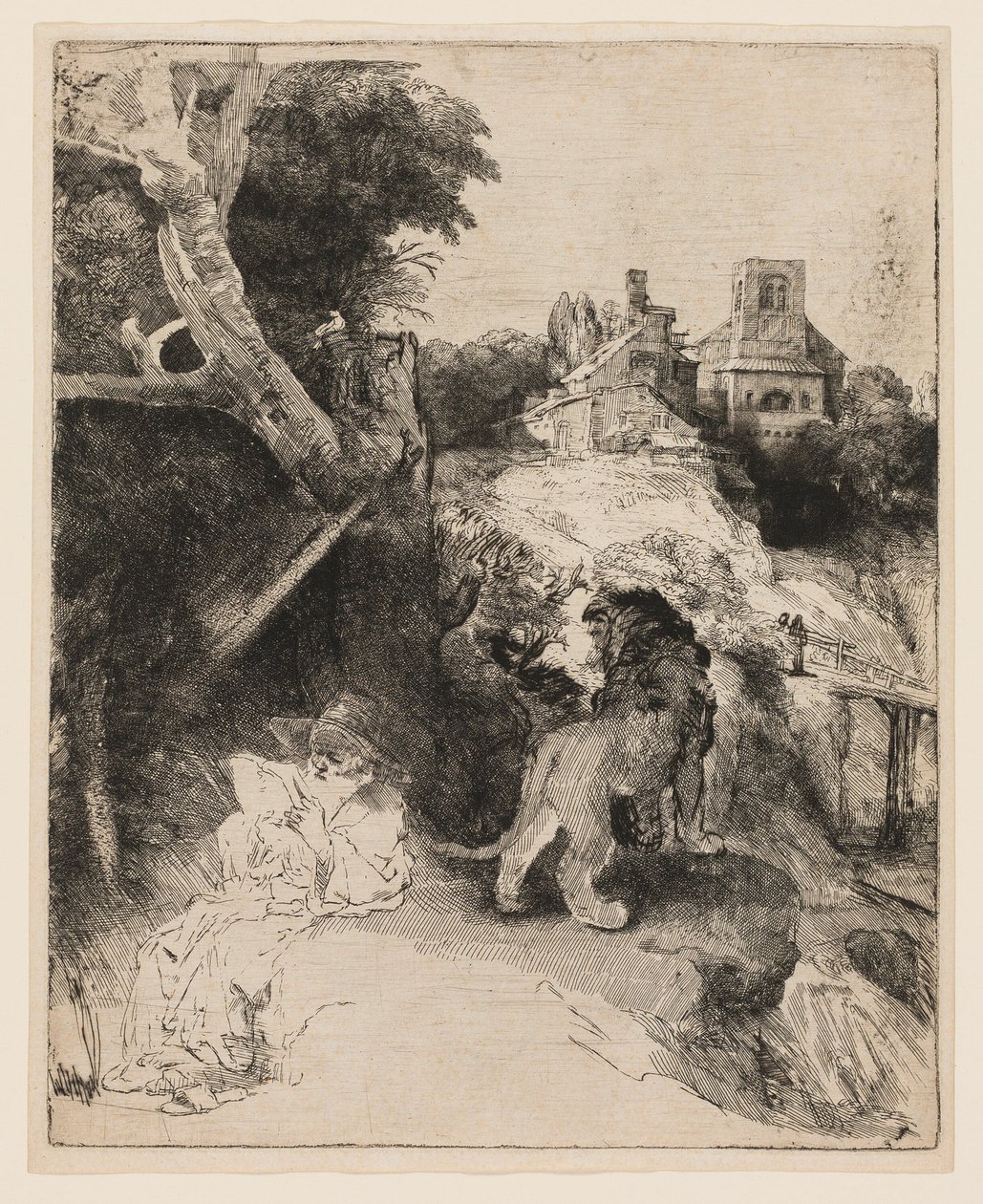 St. Hieronymus liest in einer italienischen Landschaft von Rembrandt van Rijn