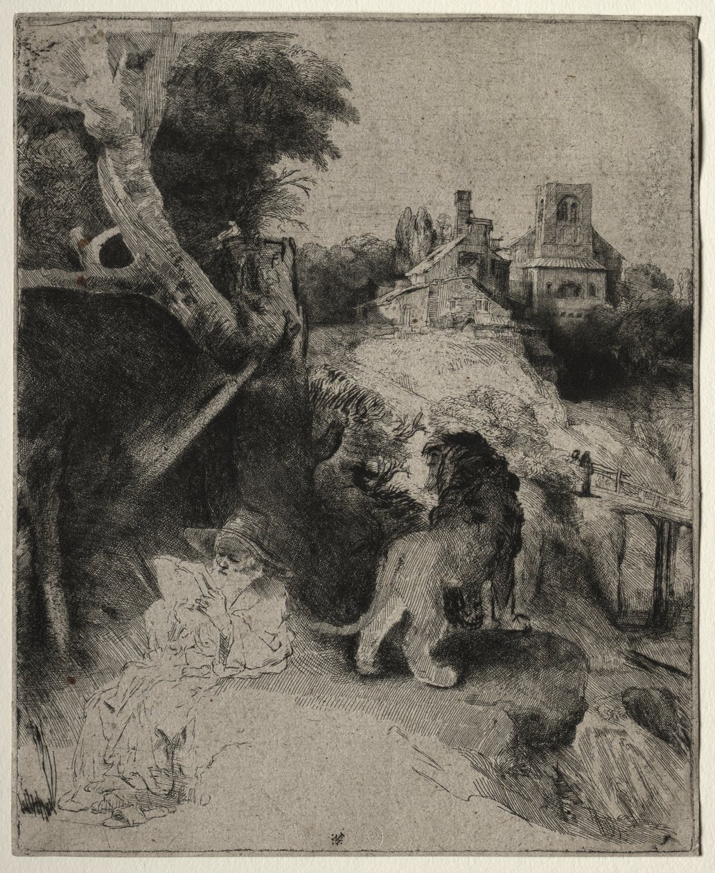 St. Hieronymus liest in einer italienischen Landschaft von Rembrandt van Rijn