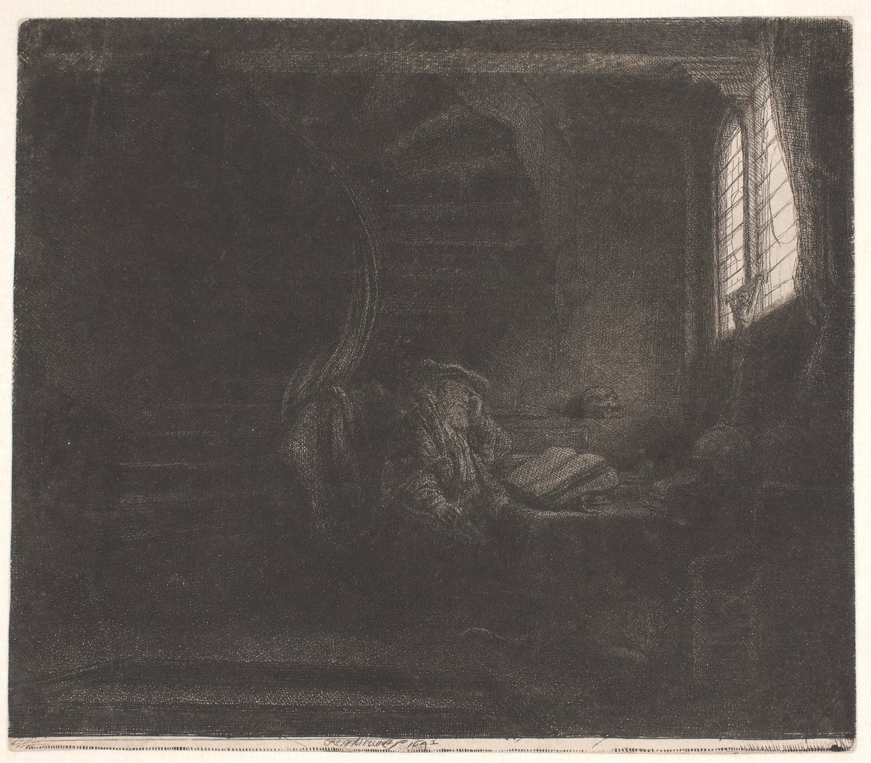 Der heilige Hieronymus in einer dunklen Kammer von Rembrandt van Rijn
