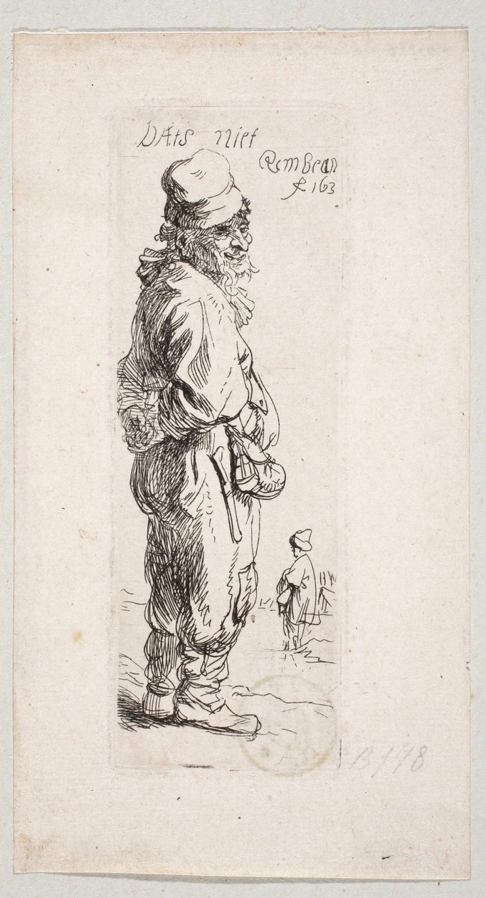 Stehender Bauer nach rechts gewandt "DatS niet" von Rembrandt van Rijn