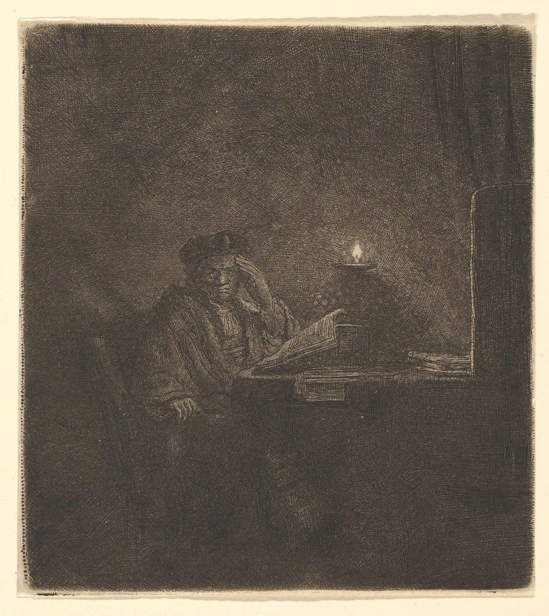 Student an einem Tisch bei Kerzenlicht, ca. 1642 von Rembrandt van Rijn