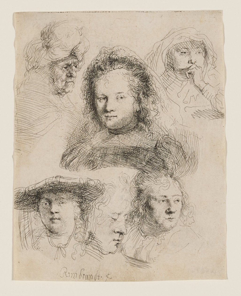 Studien des Kopfes von Saskia und anderen von Rembrandt van Rijn