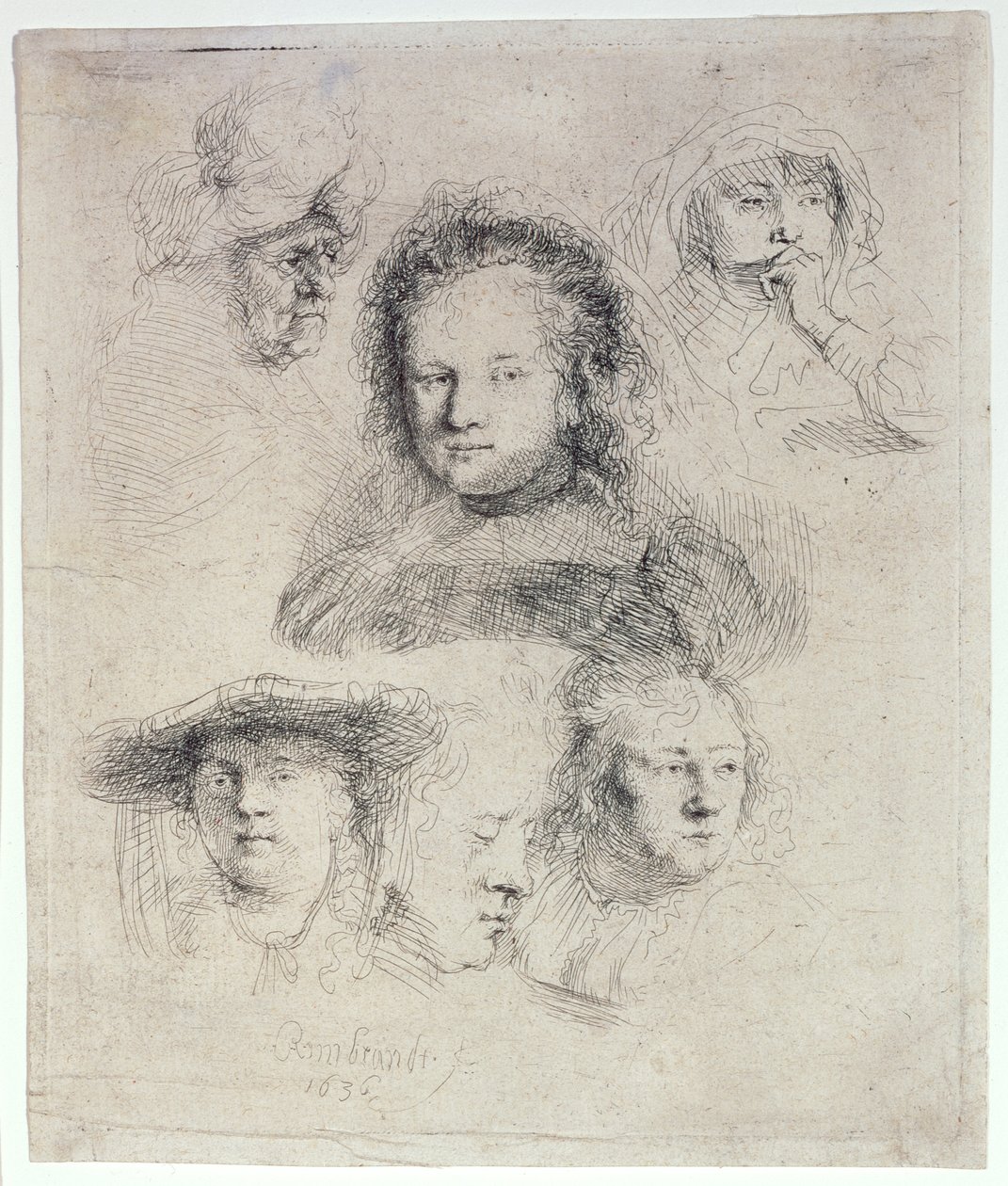 Studien des Kopfes von Saskia und anderen von Rembrandt van Rijn
