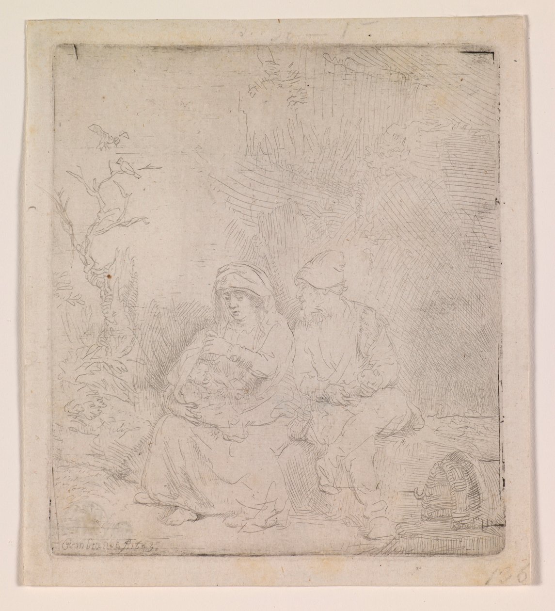 Die Rast auf der Flucht (leicht geätzt) von Rembrandt van Rijn