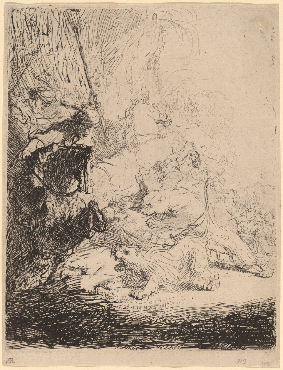 Die kleine Löwenjagd (mit zwei Löwen) von Rembrandt van Rijn