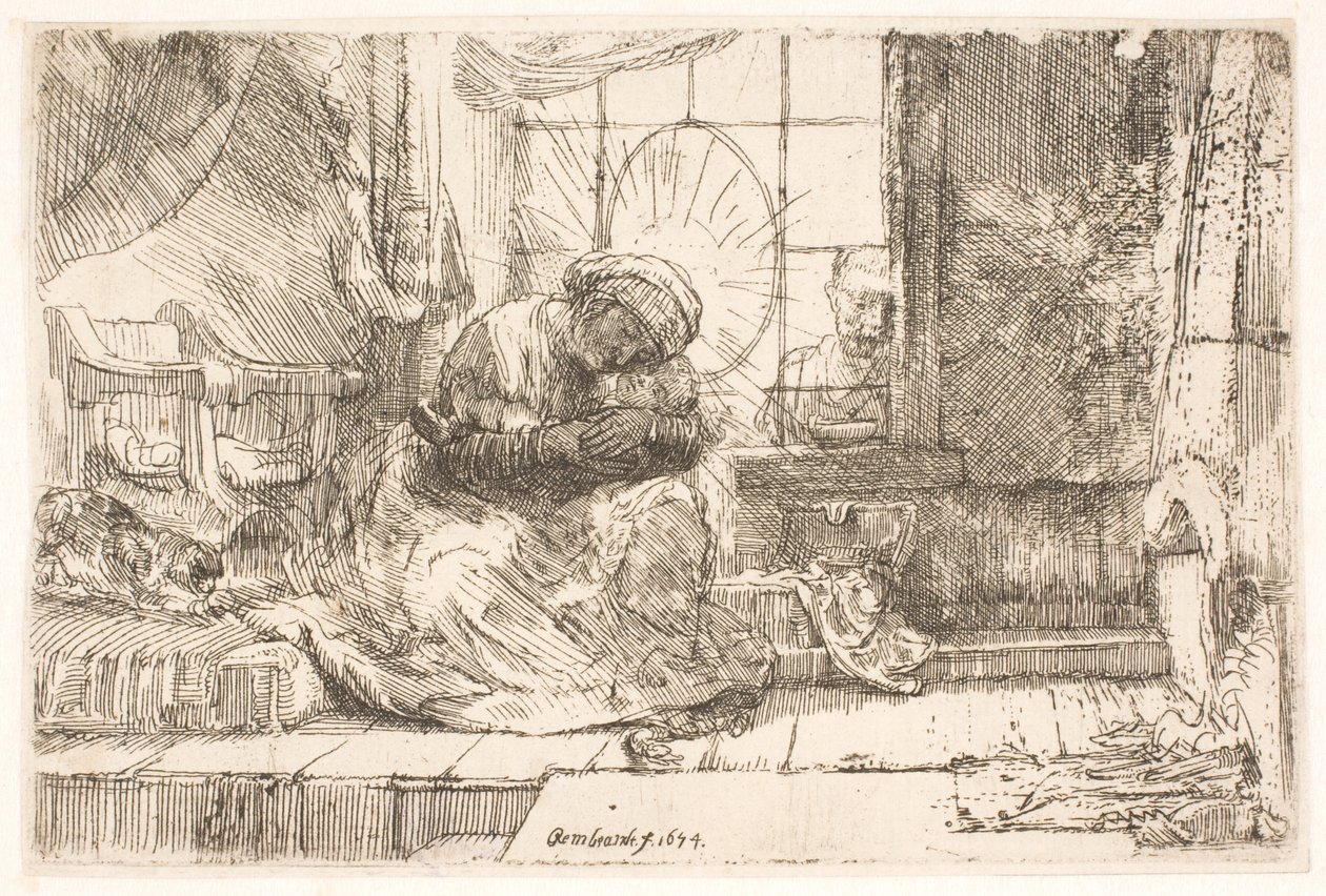 Die Jungfrau und das Kind mit der Katze: und Joseph am Fenster von Rembrandt van Rijn