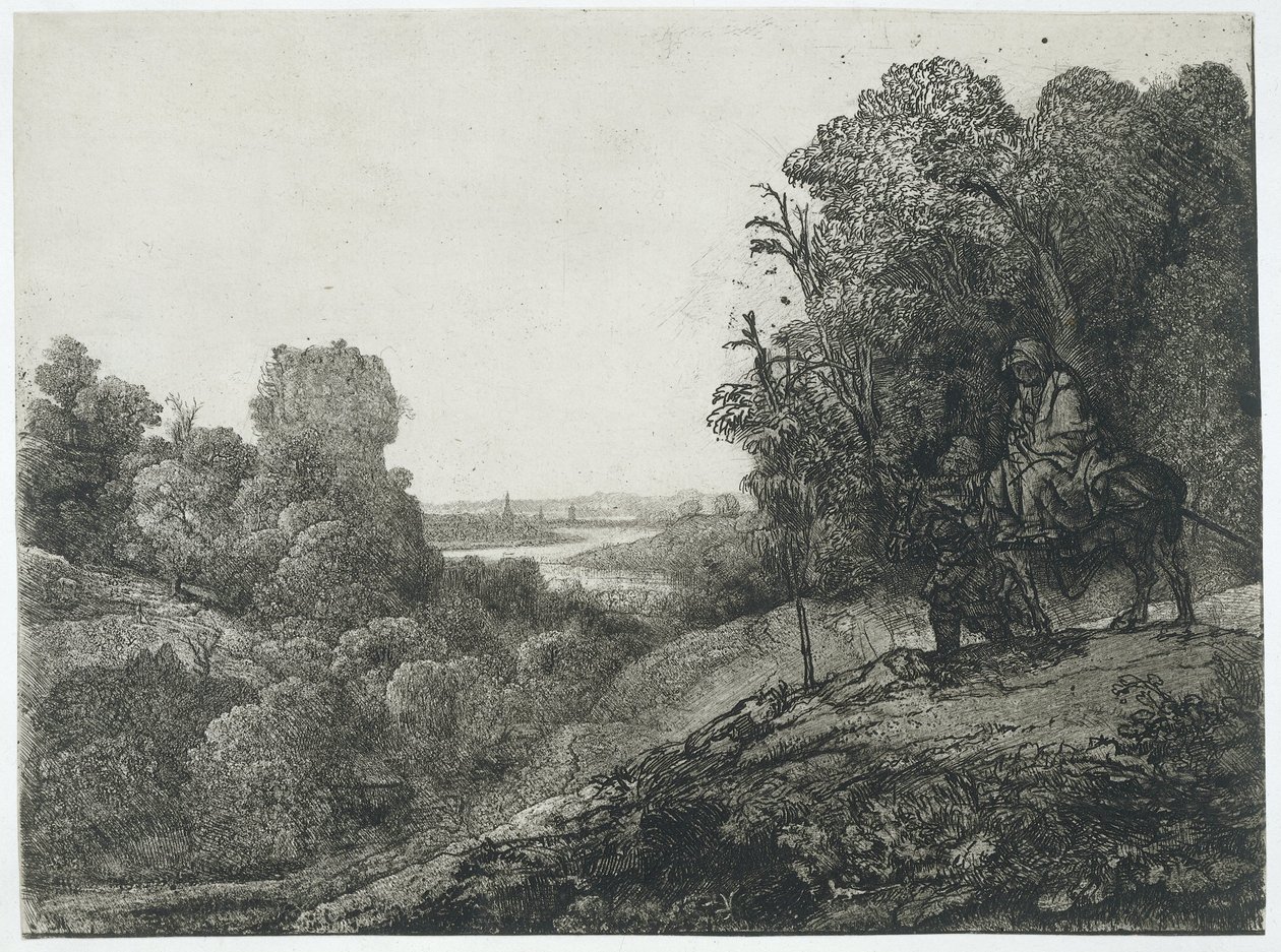 Die Flucht nach Ägypten: veränderte Platte von Seghers von Rembrandt van Rijn